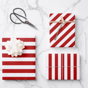 Feuille De Papier Cadeau Noël rouge & blanc rayé