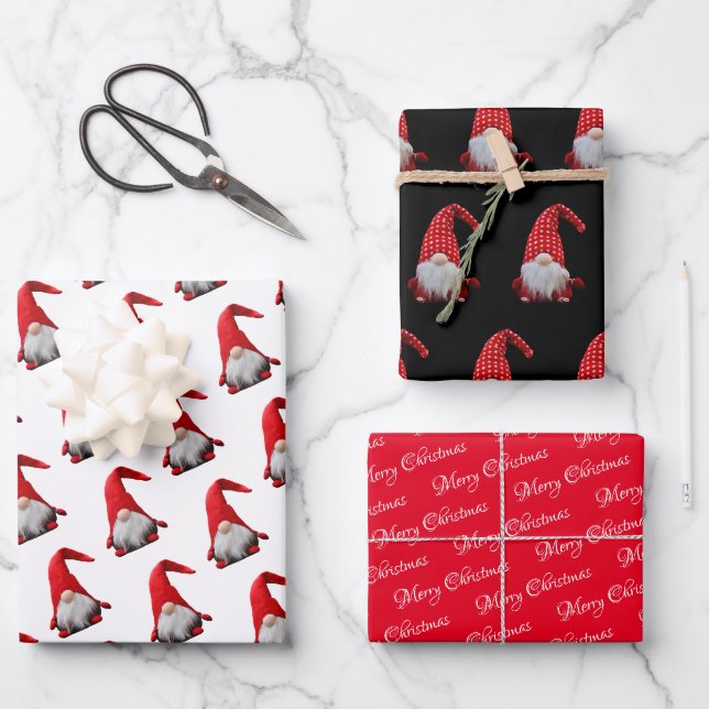 Feuille De Papier Cadeau Noël rouge | Gnome | Noël (Recto)