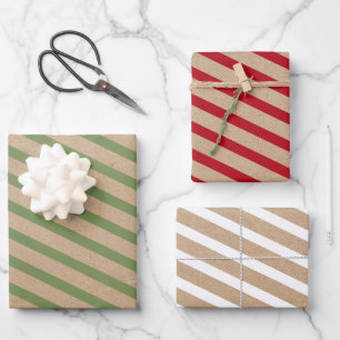 Feuille De Papier Cadeau Noël Rouge Vert & Blancs Russe Kraft