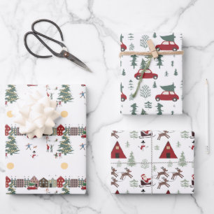 Feuille De Papier Cadeau Noël rouge vert et blanc