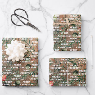 Feuille De Papier Cadeau Noël Rustique Bois Joyeux Noël