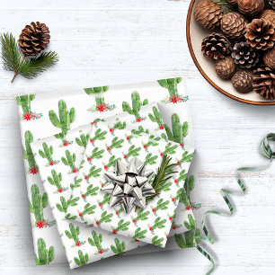 Feuille De Papier Cadeau Noël rustique Cactus Fête Florale