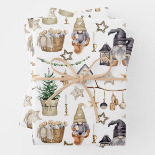 Feuille De Papier Cadeau Noël rustique Gnomes, Décorations
