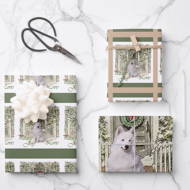 Feuille De Papier Cadeau Noël Samoyé (Recto)