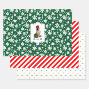 Feuille De Papier Cadeau Noël Santa Hat Allemand Berger Chien mignonne