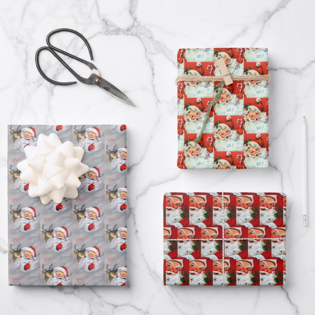 Feuille De Papier Cadeau Noël Santas, Noël rétro (Recto)