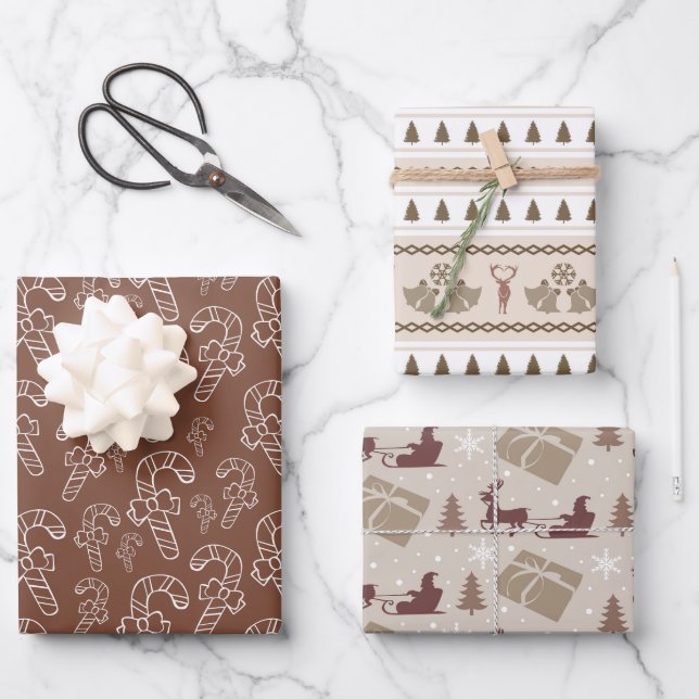 Feuille De Papier Cadeau Noël Scandi Motif Brown (Recto)