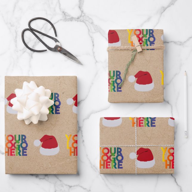 Feuille De Papier Cadeau Noël Simple Business Logo Santa Hat Kraft (Recto)