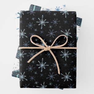 Feuille De Papier Cadeau Noël Snowflakes Subtil Blue Pallet 3