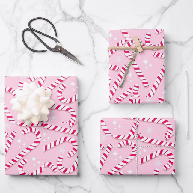 Feuille De Papier Cadeau Noël Sucre de canne rose (Recto)