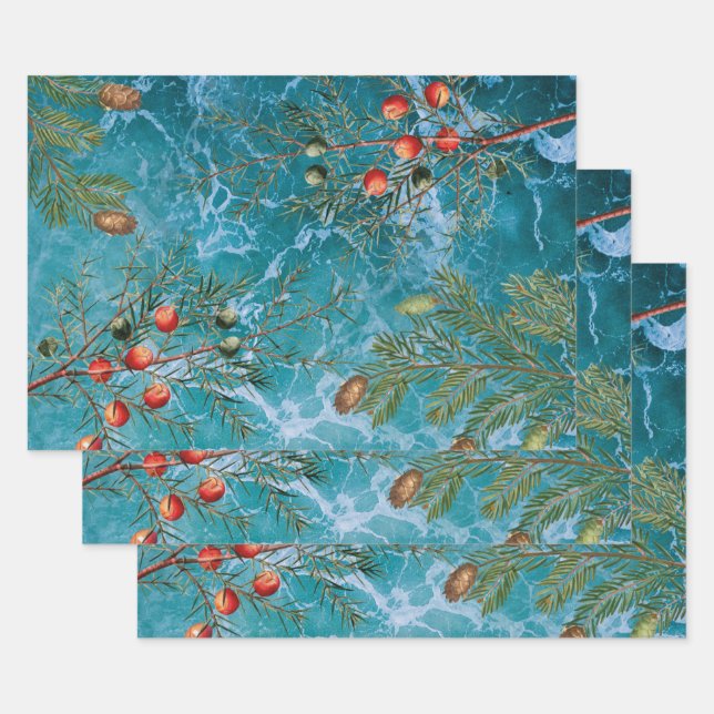 Feuille De Papier Cadeau Noël Summer Ocean Beach (Lot)