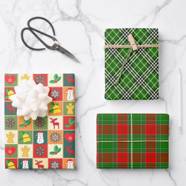 Feuille De Papier Cadeau Noël traditionnel coloré (Recto)