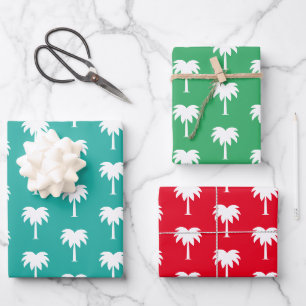 Feuille De Papier Cadeau Noël tropical en juillet motif de palmiers