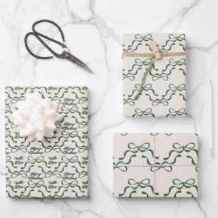 Feuille De Papier Cadeau Noël Vert & Crème Moderne Vacances Petits Vaches