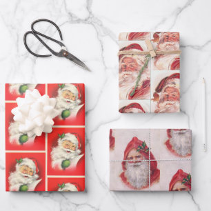 Feuille De Papier Cadeau Noël Vieux style Vintage Père Noël Motif