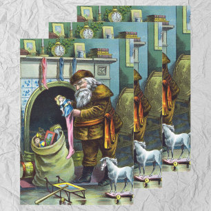Feuille De Papier Cadeau Noël vintage, bas du Père Noël avec jouets