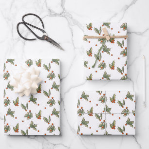 Feuille De Papier Cadeau Noël Vintage Holly