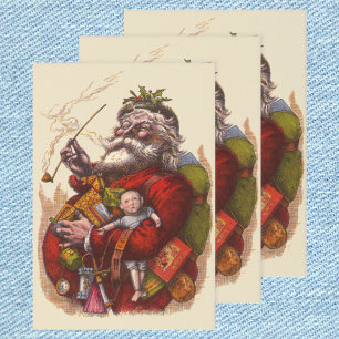 Feuille De Papier Cadeau Noël vintage, jouets à pipe de Père Noël victorien