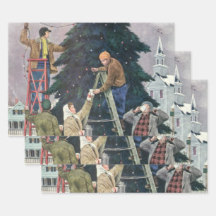 Feuille De Papier Cadeau Noël vintage, Lumières familiales sur arbre