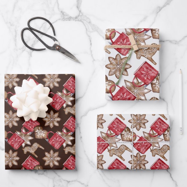 Feuille De Papier Cadeau Noël Vintage Motif scandinave (Recto)
