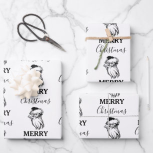 Feuille De Papier Cadeau Noël Vintage Noir Blanc Père Noël