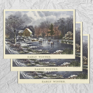Feuille De Papier Cadeau Noël Vintage, Patins d'hiver précoce sur un étang