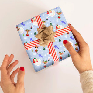 Feuille De Papier Cadeau Noël vintage Père Noël Et Reindeder