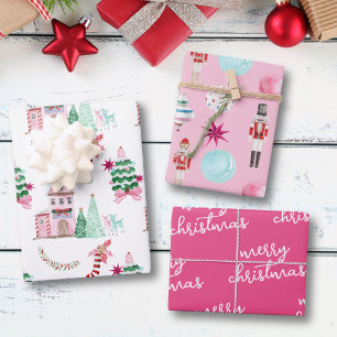 Feuille De Papier Cadeau Noël Vintage Village Rose