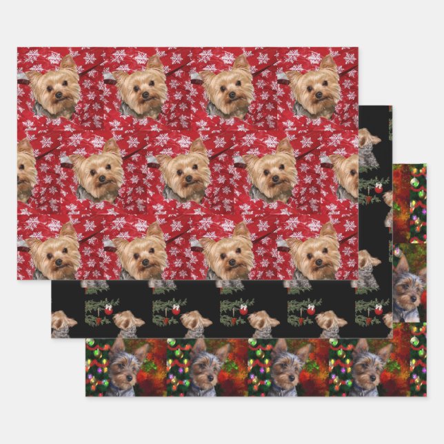 Feuille De Papier Cadeau Noël Yorkie (Lot)