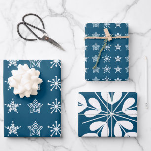 Feuille De Papier Cadeau Noëls scandinaves de Noël bleu blanc