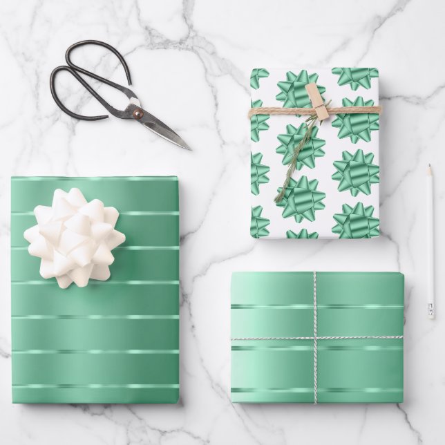 Feuille De Papier Cadeau Nœud de ruban vert menthe chic pour Baby Shower de (Recto)