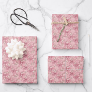 Feuille De Papier Cadeau Nœuds roses floraux