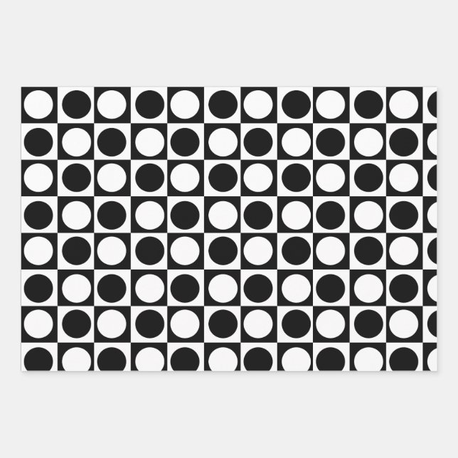 Feuille De Papier Cadeau Noir blanc À damiers Pois (Devant)