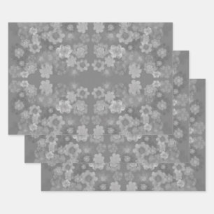 Feuille De Papier Cadeau Noir blanc gris rétro Motif d'aquarelle florale