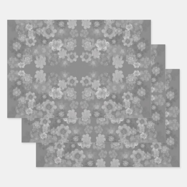 Feuille De Papier Cadeau Noir blanc gris rétro Motif d'aquarelle florale (Lot)