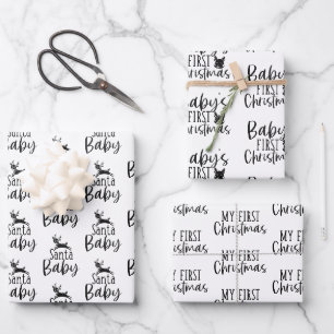 Feuille De Papier Cadeau Noir & Blanc moderne bébé Premier cadeau de Noël