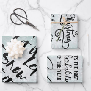 Feuille De Papier Cadeau Noir, Blanc, Noël, Flocon de neige, Citation de va