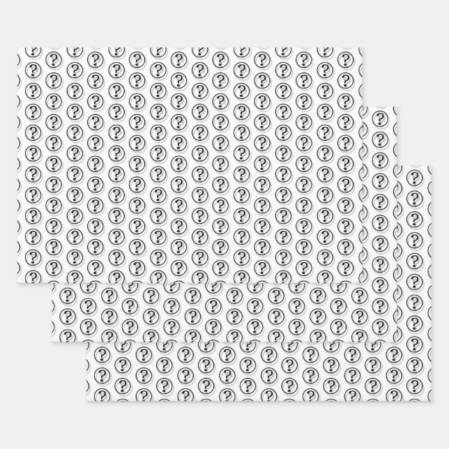 Feuille De Papier Cadeau Noir blanc Question Marque Motif 3D (Lot)
