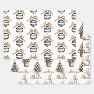 Feuille De Papier Cadeau Noir blanc rayures ornement Bow Noël