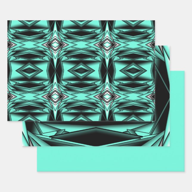 Feuille De Papier Cadeau Noir Blanc Turquoise Ombre Art Abstrait moderne (Lot)