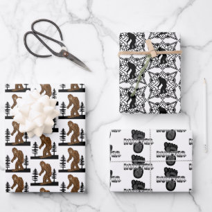 Feuille De Papier Cadeau Noir et blanc Bigfoot Sasquatard Anniversaire