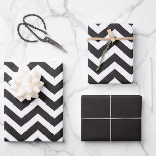 Feuille De Papier Cadeau Noir et Blanc Épais Chevron Mariage Nouvel An