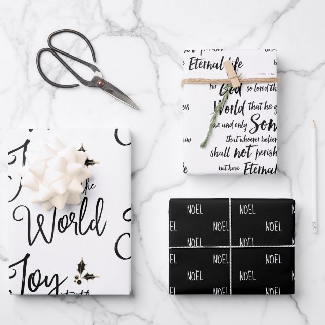 Feuille De Papier Cadeau Noir et blanc Noël moderne (Recto)