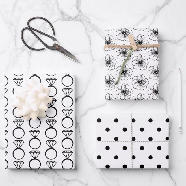 Feuille De Papier Cadeau Noir et blanc Wedding shower (Recto)
