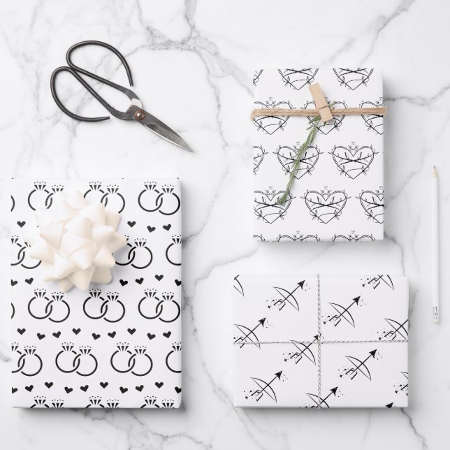 Feuille De Papier Cadeau Noir et blanc Wedding shower (Recto)