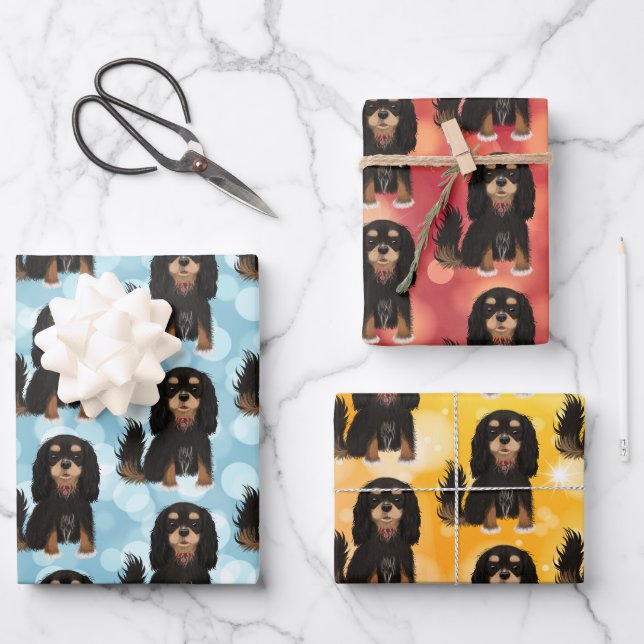 Feuille De Papier Cadeau Noir et Tan Cavalier King Charles Spaniel   (Recto)