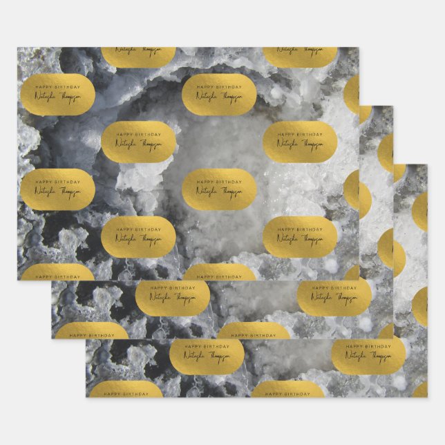 Feuille De Papier Cadeau Noir Gold Foil Crystals de mer Signature Script (Lot)