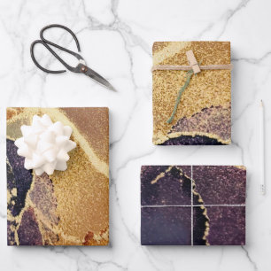Feuille De Papier Cadeau Noir Moody Gold Purple Abstrait