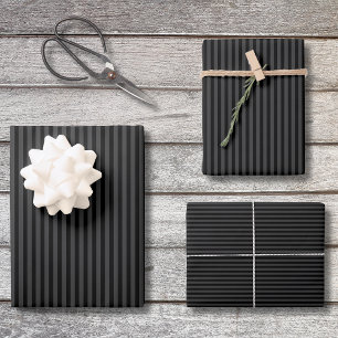 Feuille De Papier Cadeau Noir & Rayures verticales étroites fumées noires