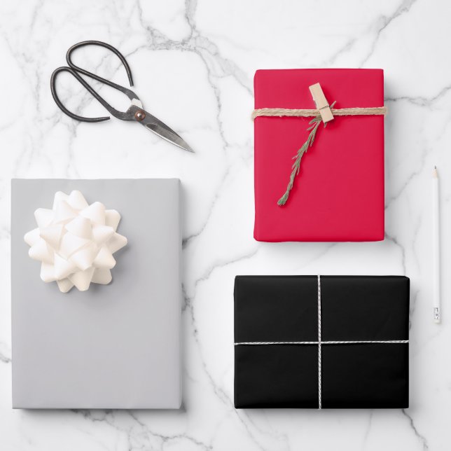Feuille De Papier Cadeau Noir rouge argent (Recto)
